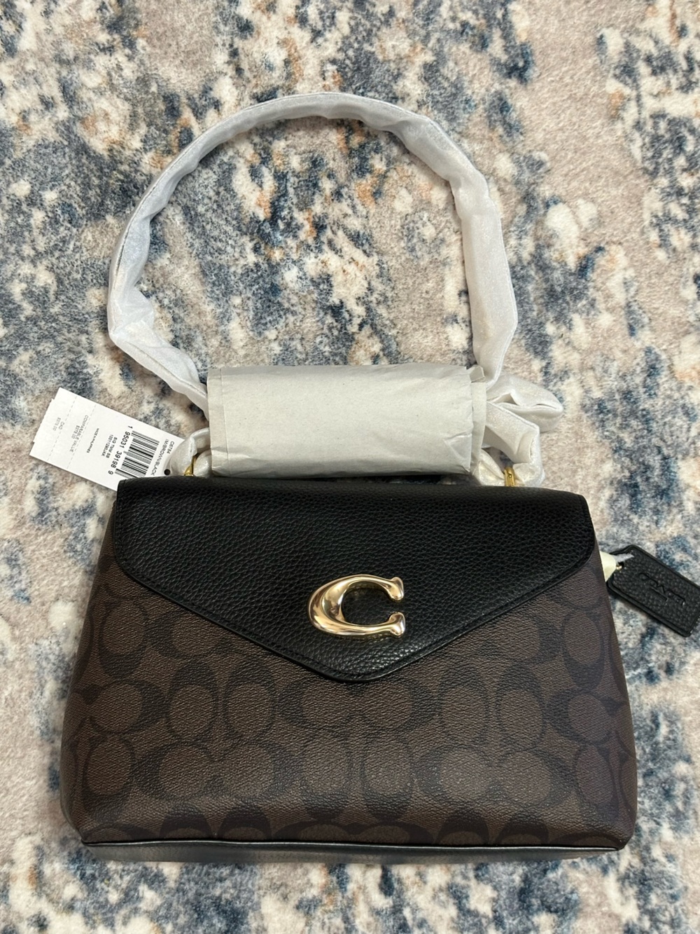 NWT Coach Tammy Brown and Black Signature Shoulder Bag with Gold Hardware